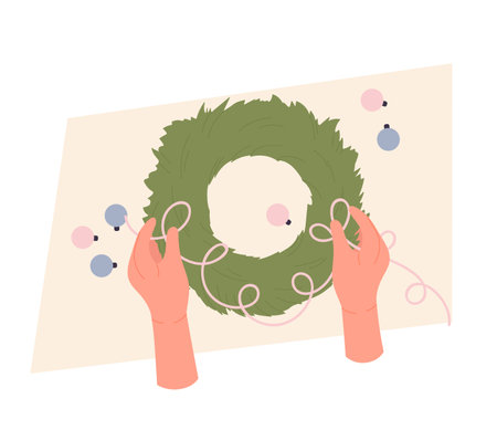 Handmade and craft hobby. Making decorative craftwork, creative occupation vector illustrationのイラスト素材
