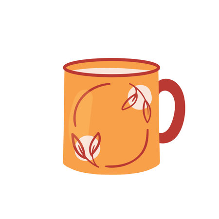 Ceramic vintage tea cup. Coffee mug, breakfast hot beverage vector illustrationのイラスト素材