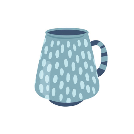 Spotted vintage coffee mug. Breakfast tea ceremony, hot beverage cup vector illustrationのイラスト素材