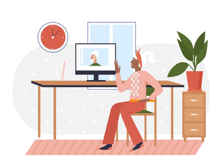 Senior woman on online course training. Elderly leisure time activities vector illustrationのイラスト素材