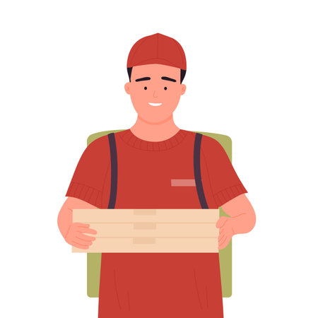 Pizza delivery courier services. Fast food shipping, online ordering vector illustrationのイラスト素材