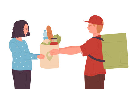 Grocery home delivery services. Online products ordering and fast shipping vector illustrationのイラスト素材