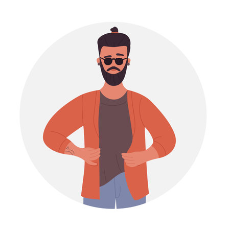Bearded hipster man. Cool young boy with glasses, casual dressing vector illustrationのイラスト素材