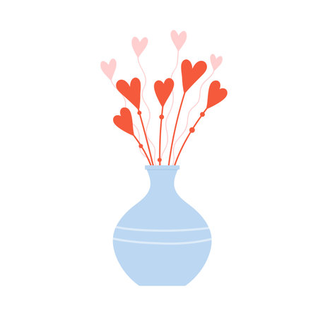 Decorative vase with hearts. Romantic relationship, love celebrating vector illustrationのイラスト素材