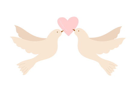 Two doves with heart. Love celebrate, romantic relationship, couple lovely moment vector illustrationのイラスト素材