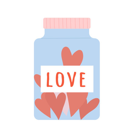 Jar with hearts. Love celebrating date, valentine day, romantic gift vector illustrationのイラスト素材