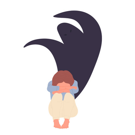 Mental depression state. Depressed girl, psychic health disorder vector illustrationのイラスト素材