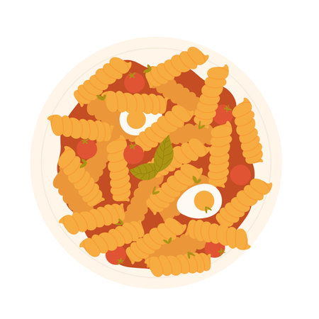 Traditional italian pasta salad. European cuisine, healthy food vector illustrationのイラスト素材
