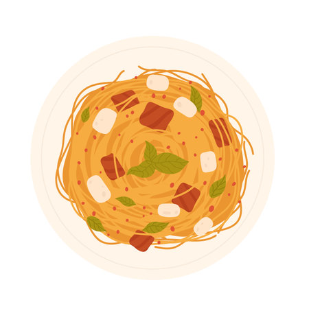 Pasta salad plate. Italian dish, traditional cuisine, healthy food vector illustrationのイラスト素材