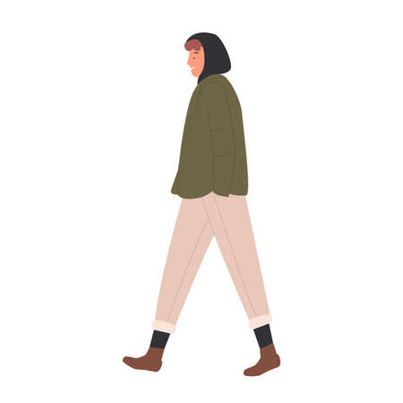 Walking man in winter clothes. Cold outfit fashion, warm heavy jacket vector illustrationのイラスト素材