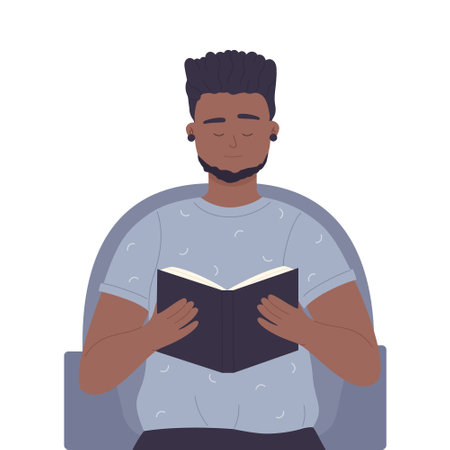 Hipster teenager reading book. School homework, book lover, interesting story vector illustrationのイラスト素材