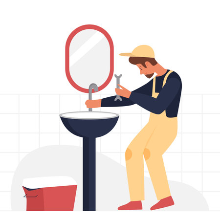 House plumber service. Household workman, house renovation master vector illustrationのイラスト素材
