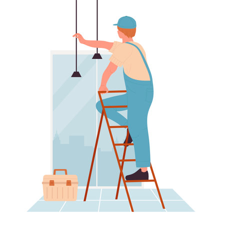 Home electrician service. House repairing workman, renovation master vector illustrationのイラスト素材