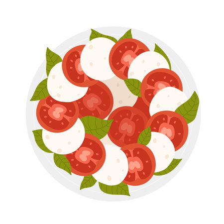 Mozzarella and tomato salad. Italian cuisine dish, healthy food, caprese salad vector illustrationのイラスト素材