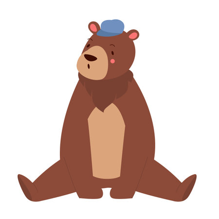 Sitting cute bear. Teddy bear wearing hat, thinking bear in sitting pose vector illustrationのイラスト素材