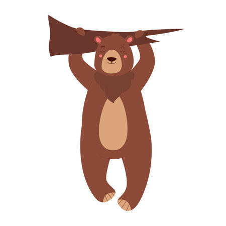 Bear hanging on tree. Forest big animal, cute teddy bear on branch vector illustrationのイラスト素材