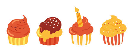 Birthday party cupcakes. Delicious muffins, tasty pastry products vector illustrationのイラスト素材