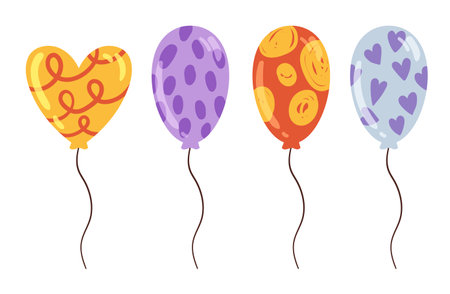 Birthday party balloons. Celebrating decoration, helium balloons gift vector illustrationのイラスト素材