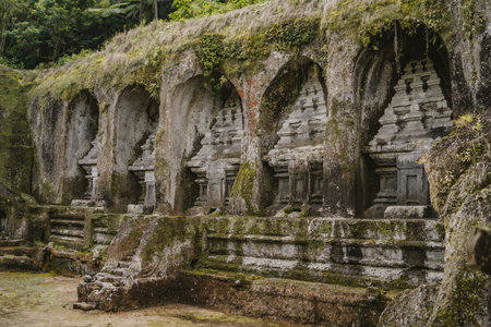 Pura Gunung Kawi royal tombs. Ancient bali temple attraction, historical rocky temple in ubudの写真素材