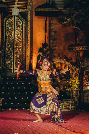 UBUD, BALI, INDONESIA - FEBRUARY 10, 2023: Traditional dance Legong and Barong in Ubud Palace is...
