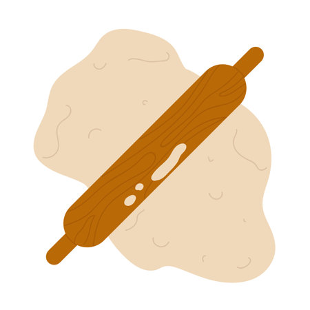 Rolling dough with rolling pin. Bread making process, break cooking vector illustrationのイラスト素材
