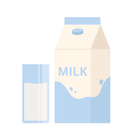 Milk pack and glass of milk. Diary products, breakfast drink vector illustrationのイラスト素材