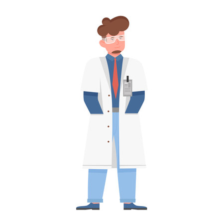 Scientist man with hands in pocket. Laboratory researcher in coat vector illustrationのイラスト素材
