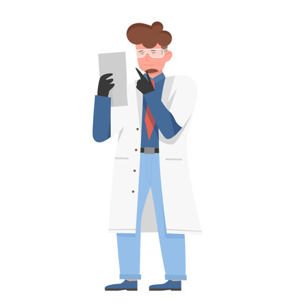 Scientist man with test report. Researcher with laboratory results vector illustrationのイラスト素材