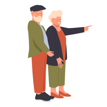 Happy seniors couple. Retired people, retirement leisure time, grandparents vector illustrationのイラスト素材