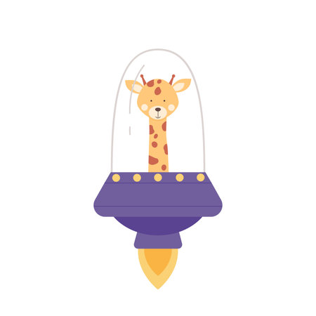 Cute giraffe in spaceship. Giraffe astronaut flying to explore universe cartoon vector illustrationのイラスト素材