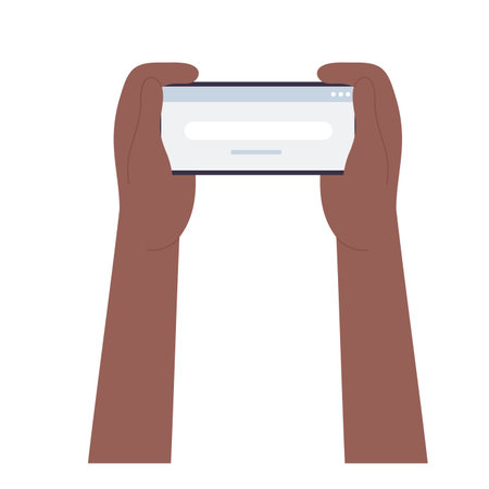 Human hands holding phone. Screen smartphone user, social media gadget cartoon vector illustrationのイラスト素材