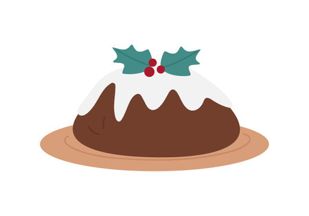 Traditional Christmas cake. Xmas food, pastry product, gingerbread cookies flat vector illustrationのイラスト素材