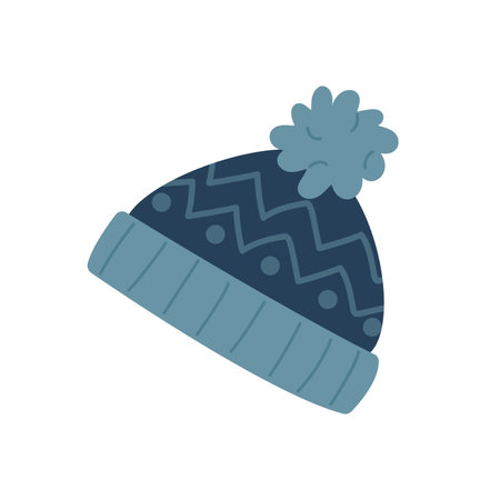 Warm winter hat. Christmas clothes, traditional, snow outerwear flat vector illustrationのイラスト素材