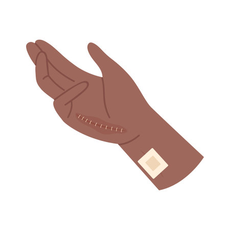 Injured hand with stitches. First medical aid for body wound cartoon vector illustrationのイラスト素材