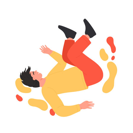 Happy man floating in the air. Flying boy, feeling freedom in the sky cartoon vector illustrationのイラスト素材