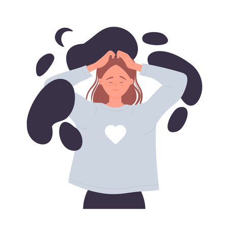 Sleep disorder problem.People suffering from insomnia, sleepless problem cartoon vector illustrationのイラスト素材