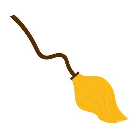 Witch flying broom. Witchcraft tools, wizard attributes, magic ritual cartoon vector illustrationのイラスト素材