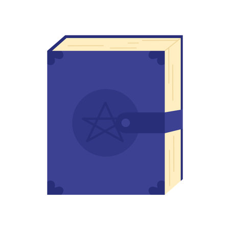 Old book of spells. Witchcraft accessories, magic occult ritual cartoon vector illustrationのイラスト素材