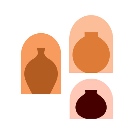 Decorative arabian clay pots. Ceramic vases on moroccan wall cartoon vector illustrationのイラスト素材