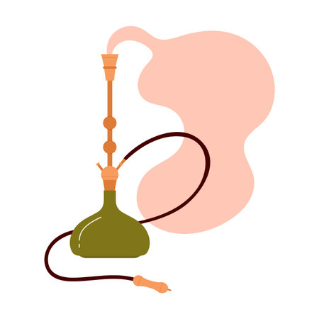Arabian smoking hookah. Oriental ornament, moroccan tradition cartoon vector illustration