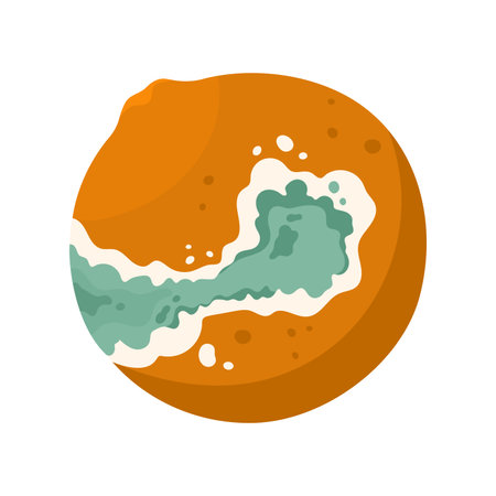 Old rotten orange fruit. Bad unhealthy food from kitchen, moldy expired product cartoon vector illustrationのイラスト素材