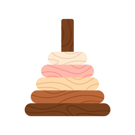 Wooden pyramid toy. Early age educational games, montessori toys cartoon vector illustrationのイラスト素材