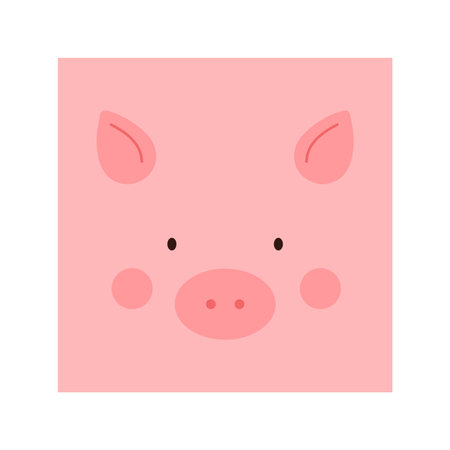 Simple pig portrait. Cute animal head portrait, piggy face flat illustrationのイラスト素材