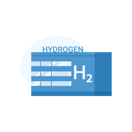 Green hydrogen power plant. Hydrogen production process, eco natural energy cartoon vector illustrationのイラスト素材