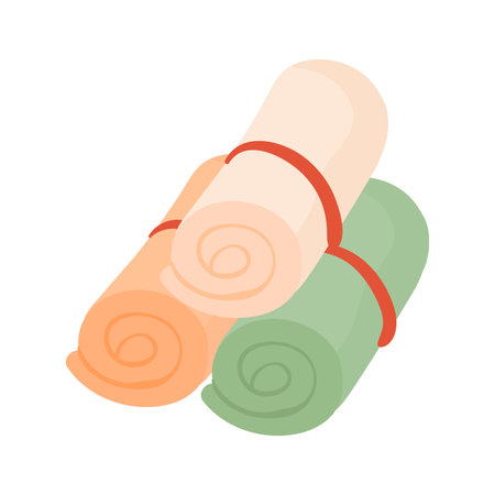 Rolled towel pile, hygiene and cleaning accessory of hotel or home vector illustrationのイラスト素材