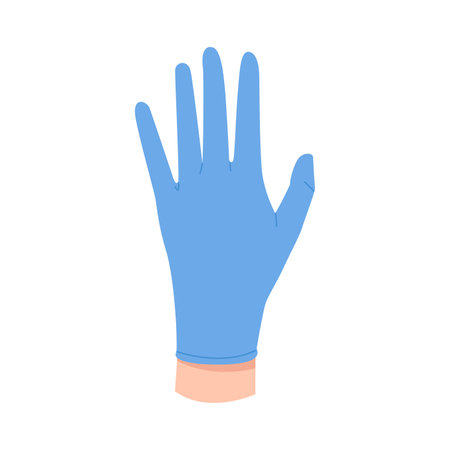 Doctor showing hand in latex protective glove with back of palm vector illustrationのイラスト素材