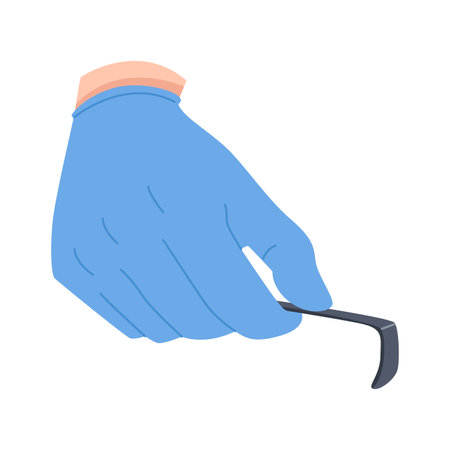 Surgeon hand in sterile latex glove with surgical instrument vector illustrationのイラスト素材