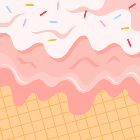 Liquid layers of pink ice cream flowing over crispy waffle surface background vector illustrationのイラスト素材