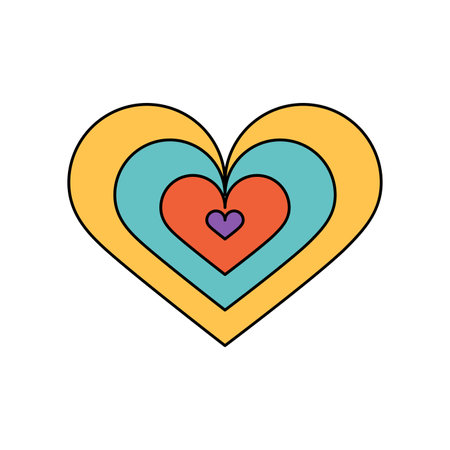 Groovy heart with frames of different colors with hippie vibe vector illustrationのイラスト素材