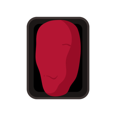 Plastic tray with beef fillet, top view of black rectangular container vector illustrationのイラスト素材